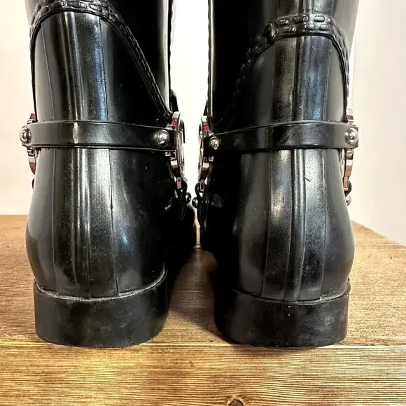 Michael Kors Fulton Harness Rain Boots Womens 6 Waterproof Logo Glossy Classic - Picture 8 of 11